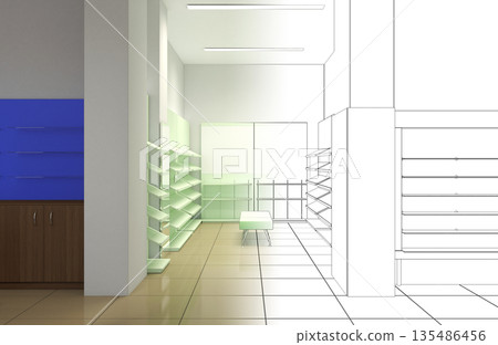 shopping mall, interior visualization, 3D illustration shopping mall, interior visualization, 3D illustration 135486456