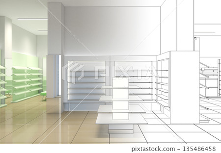 shopping mall, interior visualization, 3D illustration shopping mall, interior visualization, 3D illustration 135486458