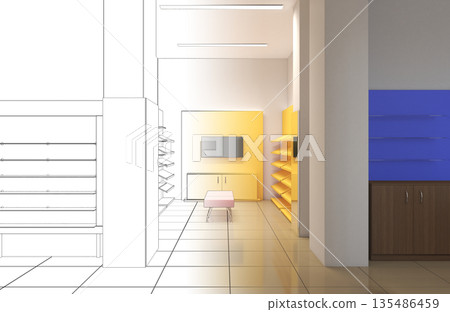shopping mall, interior visualization, 3D illustration shopping mall, interior visualization, 3D illustration 135486459
