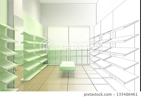 shopping mall, interior visualization, 3D illustration 135486461