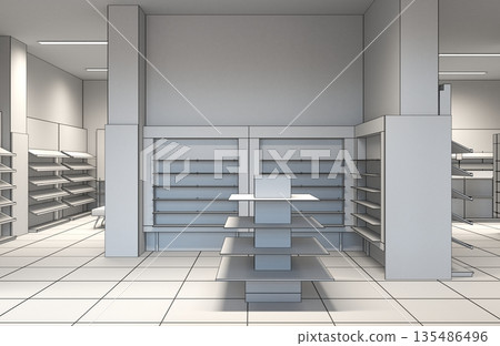 commercial premises, shop, interior visualization, 3D illustration commercial premises, shop, interior visualization, 3D illustration 135486496