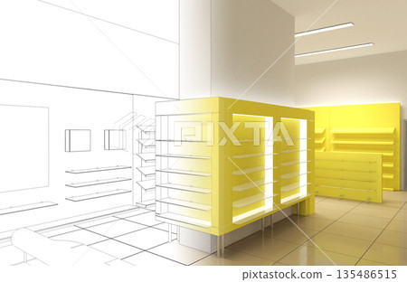 commercial premises, shop, interior visualization, 3D illustration 135486515