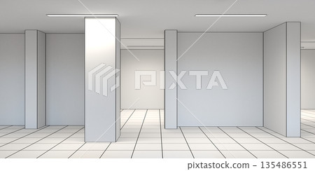empty pavilion, interior visualization, 3D illustration empty pavilion, interior visualization, 3D illustration 135486551