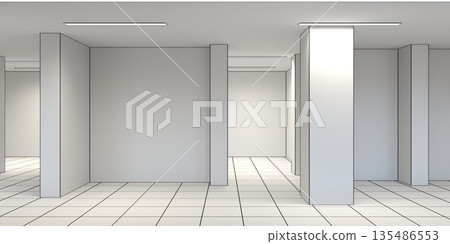 empty pavilion, interior visualization, 3D illustration empty pavilion, interior visualization, 3D illustration 135486553
