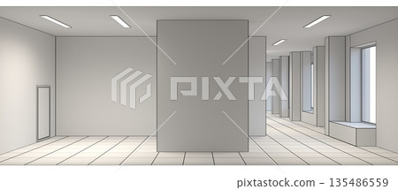 empty pavilion, interior visualization, 3D illustration empty pavilion, interior visualization, 3D illustration 135486559