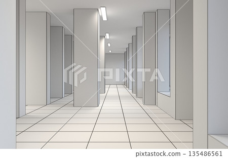 empty pavilion, interior visualization, 3D illustration empty pavilion, interior visualization, 3D illustration 135486561