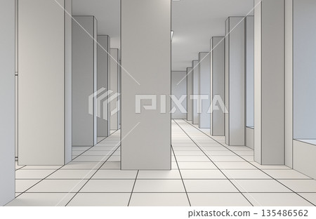 empty pavilion, interior visualization, 3D illustration 135486562