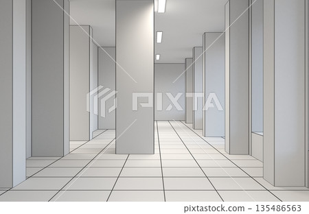 empty pavilion, interior visualization, 3D illustration empty pavilion, interior visualization, 3D illustration 135486563