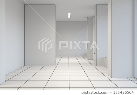 empty pavilion, interior visualization, 3D illustration empty pavilion, interior visualization, 3D illustration 135486564