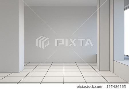 empty pavilion, interior visualization, 3D illustration empty pavilion, interior visualization, 3D illustration 135486565