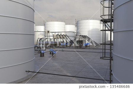 oil refinery, chemical production, waste processing plant, exterior visualization, 3D illustration, cg oil refinery, chemical production, waste processing plant, exterior visualization, 3D illustration, cg 135486686