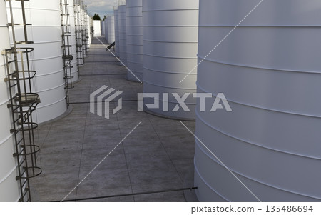 oil refinery, chemical production, waste processing plant, exterior visualization, 3D illustration, cg oil refinery, chemical production, waste processing plant, exterior visualization, 3D illustration, cg 135486694