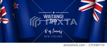 New Zealand Waitangi day vector banner, greeting card 135486710