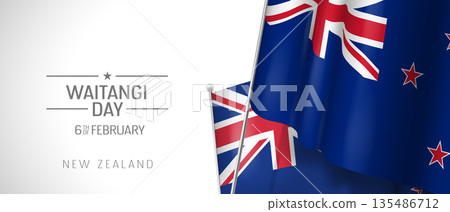 New Zealand happy Waitangi day greeting card, banner vector illustration 135486712