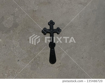 the crosses on the floor in the church. top view 135486720