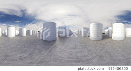 spherical panorama of the oil refinery, chemical production, waste processing plant, exterior visualization, 3D illustration spherical panorama of the oil refinery, chemical production, waste processing plant, exterior visualization, 3D illustration 135486800