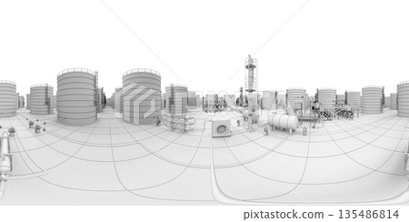 spherical panorama of the oil refinery, chemical production, waste processing plant, exterior visualization, 3D illustration spherical panorama of the oil refinery, chemical production, waste processing plant, exterior visualization, 3D illustration 135486814