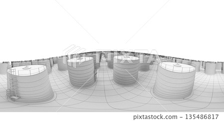 spherical panorama of the oil refinery, chemical production, waste processing plant, exterior visualization, 3D illustration spherical panorama of the oil refinery, chemical production, waste processing plant, exterior visualization, 3D illustration 135486817