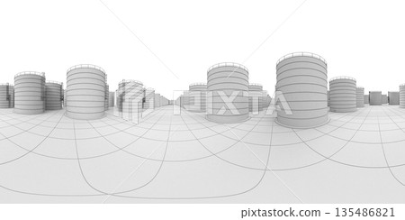 spherical panorama of the oil refinery, chemical production, waste processing plant, exterior visualization, 3D illustration spherical panorama of the oil refinery, chemical production, waste processing plant, exterior visualization, 3D illustration 135486821
