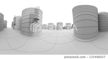 spherical panorama of the oil refinery, chemical production, waste processing plant, exterior visualization, 3D illustration spherical panorama of the oil refinery, chemical production, waste processing plant, exterior visualization, 3D illustration 135486837
