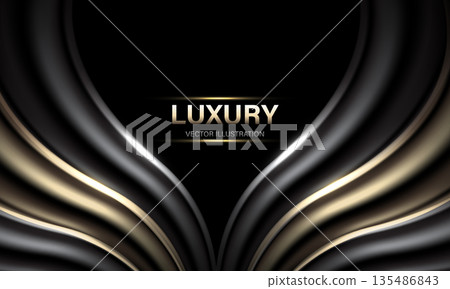 Abstract black gold glossy wave overlap luxury design modern background vector 135486843