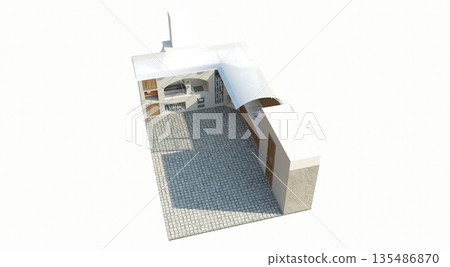 barbecue area, exterior visualization, 3D illustration barbecue area, exterior visualization, 3D illustration 135486870