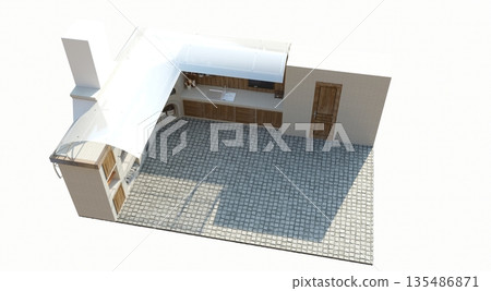 barbecue area, exterior visualization, 3D illustration 135486871