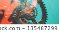 Double exposure merges clock gears and tree rings, symbolizing the essence of time. 135487299