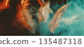 Delicate feathers intertwine with smoke, producing an ethereal and mystical appearance. 135487318