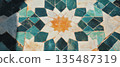 Beautiful arabesque tile pattern features intricate designs with colorful geometric shapes. 135487319