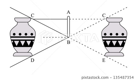 Geometric optics diagram illustrating inverted image of vase through small aperture or pinhole physics and science education vector illustration Geometric optics diagram illustrating inverted image of vase through small aperture or pinhole physics and science education vector illustration 135487354