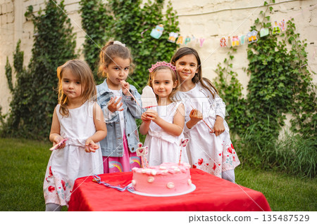 Celebration of friendship at a joyful birthday gathering Celebration of friendship at a joyful birthday gathering 135487529