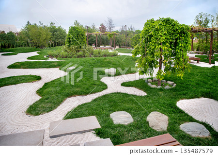 Part of Japanese garden  in Krasnodar ( Galitsky park) next to s 135487579