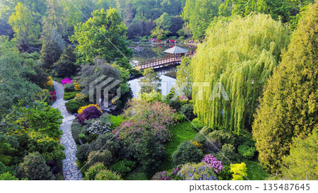 Aerial view on Japanese garden in Wroclaw 135487645