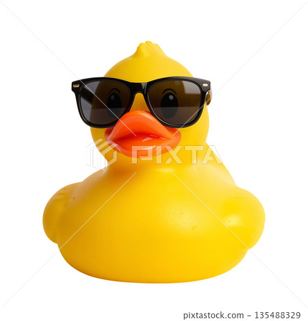 Rubber Duck Wearing Sunglasses on White Background During Daytime With Bright Lighting 135488329