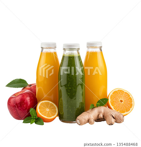 Fresh Juices Made From Fruits and Vegetables on a White Background 135488468