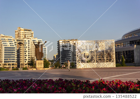 Minsk, Belarus - August 2, 2018: Monument to Francis Skarina in Minsk. A Well-Known Symbol Minsk, Belarus - August 2, 2018: Monument to Francis Skarina in Minsk. A Well-Known Symbol 135488522