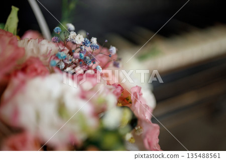 Pink Flower Arrangement in Decorative Basket Pink Flower Arrangement in Decorative Basket 135488561