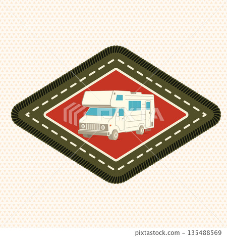 Scout badge with caravan rv trailer. Vector. Merit patch, sticker for camping outdoor and academic activities Scout badge with caravan rv trailer. Vector. Merit patch, sticker for camping outdoor and academic activities 135488569
