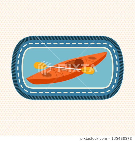 Scout badge with kayak boat with paddle. Vector. Merit patch, sticker for camping outdoor and academic activities 135488578