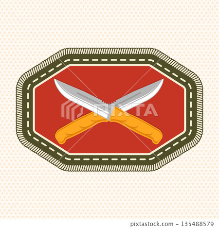 Scout badge with knives. Vector. Merit patch, sticker for camping outdoor and academic activities 135488579