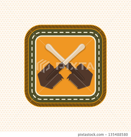 Scout badge with camper shovels. Vector. Merit patch, sticker for camping outdoor and academic activities 135488580