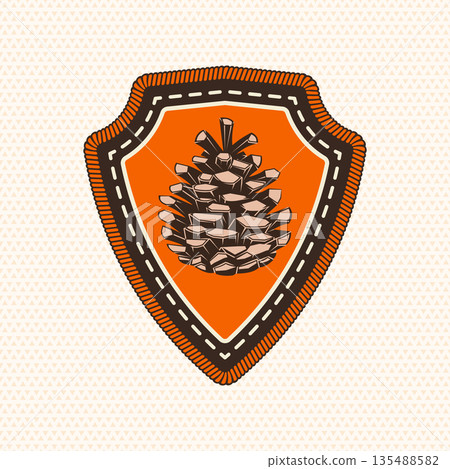 Scout badge with Pine Cone. Vector. Merit patch, sticker for camping outdoor and academic activities 135488582
