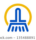 Modern cleaning logo featuring stylized broom and circle. Vector Illustrator 135488891