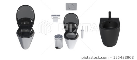 Lavatory pan isolated on a transparent background, bidet, 3D illustration, and CG render 135488908