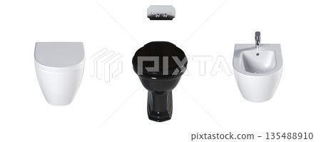 Lavatory pan isolated on a transparent background, bidet, 3D illustration, and CG render Lavatory pan isolated on a transparent background, bidet, 3D illustration, and CG render 135488910