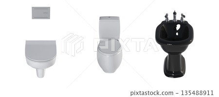 Lavatory pan isolated on a transparent background, bidet, 3D illustration, and CG render Lavatory pan isolated on a transparent background, bidet, 3D illustration, and CG render 135488911
