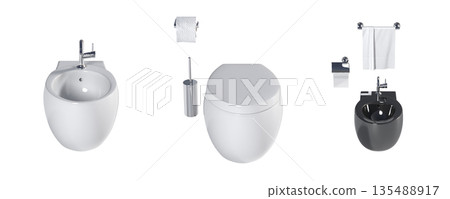 Lavatory pan isolated on a transparent background, bidet, 3D illustration, and CG render 135488917