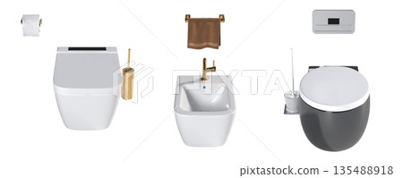 Lavatory pan isolated on a transparent background, bidet, 3D illustration, and CG render 135488918