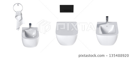Lavatory pan isolated on a transparent background, bidet, 3D illustration, and CG render Lavatory pan isolated on a transparent background, bidet, 3D illustration, and CG render 135488920